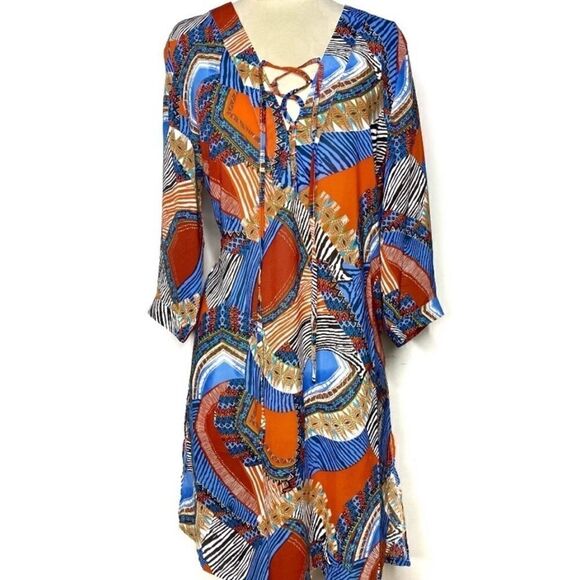 Gorgeous Tropical Mixed Print Beach Cover Up Dress - Picture 1 of 8